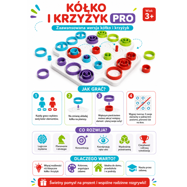 WOOPIE IQ Gra Logiczna Strategiczna Trening Mózgu Kółko i Krzyżyk 36 e