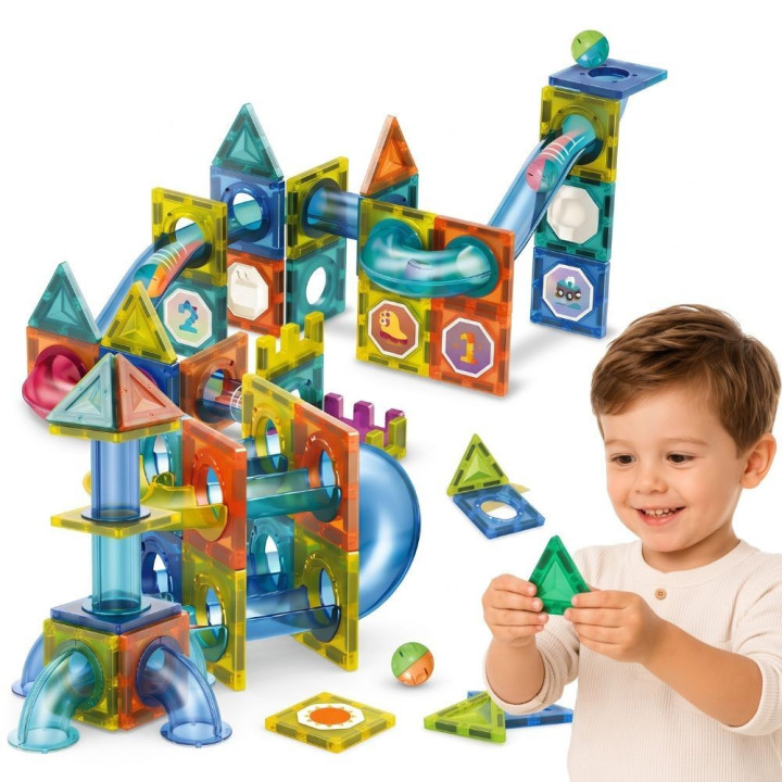 WOOPIE Klocki Magnetyczne Konstrukcyjne 3D Zestaw Edukacyjny Tor Kulko
