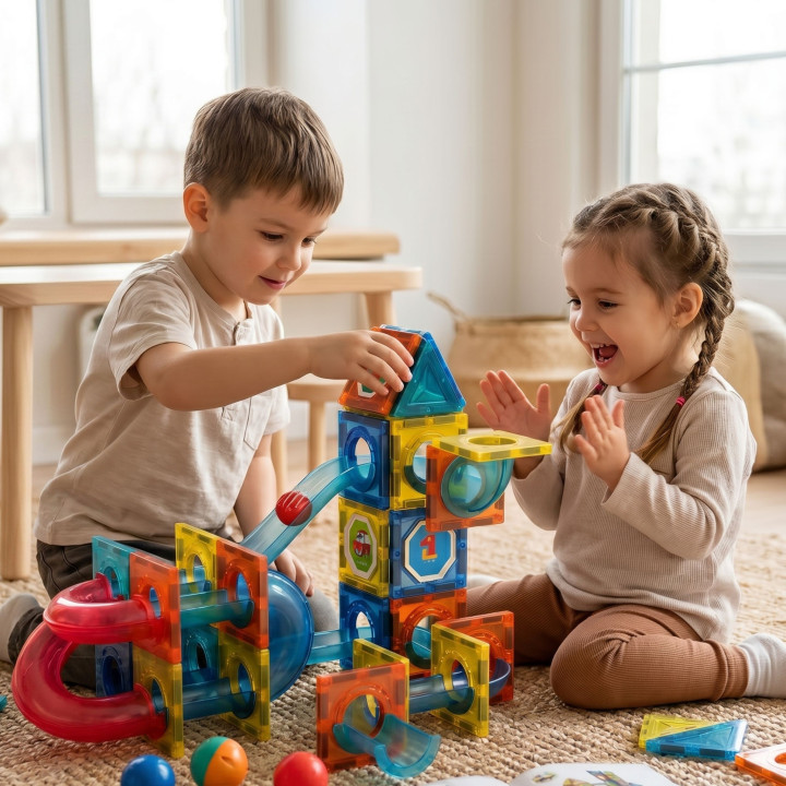 WOOPIE Klocki Magnetyczne Konstrukcyjne 3D Zestaw Edukacyjny Tor Kulko