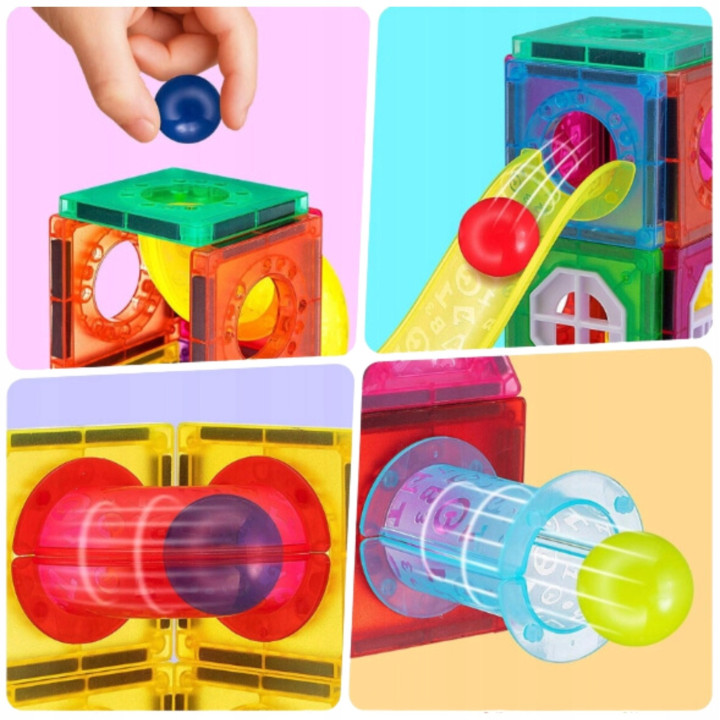 WOOPIE Klocki Magnetyczne Konstrukcyjne 3D Zestaw Edukacyjny Tor Kulko
