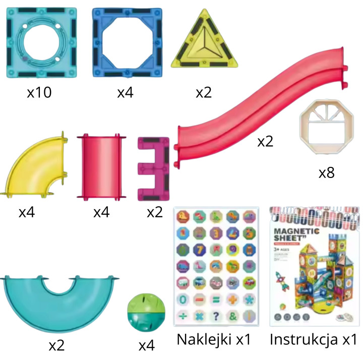 WOOPIE Klocki Magnetyczne Konstrukcyjne 3D Zestaw Edukacyjny Tor Kulko
