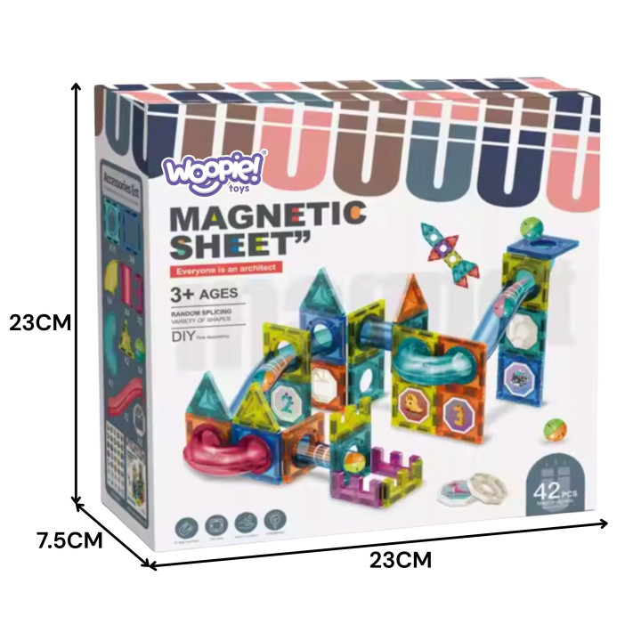 WOOPIE Klocki Magnetyczne Konstrukcyjne 3D Zestaw Edukacyjny Tor Kulko