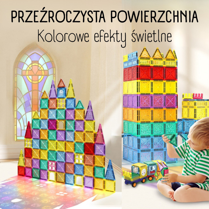 WOOPIE Klocki Magnetyczne Konstrukcyjne 3D Zestaw Edukacyjny Zamek Poj