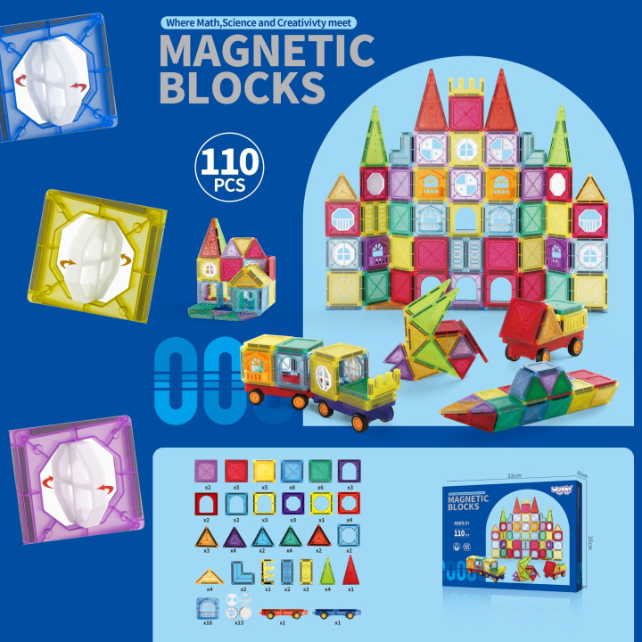 WOOPIE Klocki Magnetyczne Konstrukcyjne 3D Zestaw Edukacyjny Zamek Poj