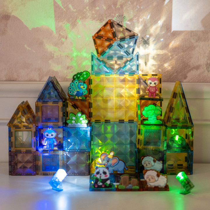 WOOPIE Klocki Magnetyczne Konstrukcyjne Świecące 3D Świat Zwierząt 124