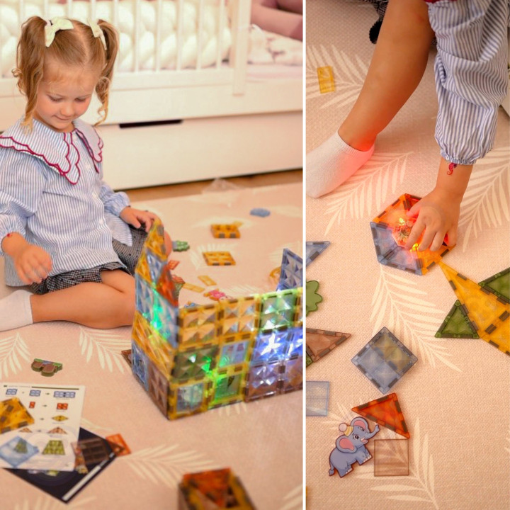WOOPIE Klocki Magnetyczne Konstrukcyjne Świecące 3D Świat Zwierząt 124