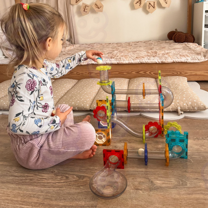 WOOPIE Klocki Magnetyczne Konstrukcyjne 3D Zestaw Edukacyjny Tor Kulko