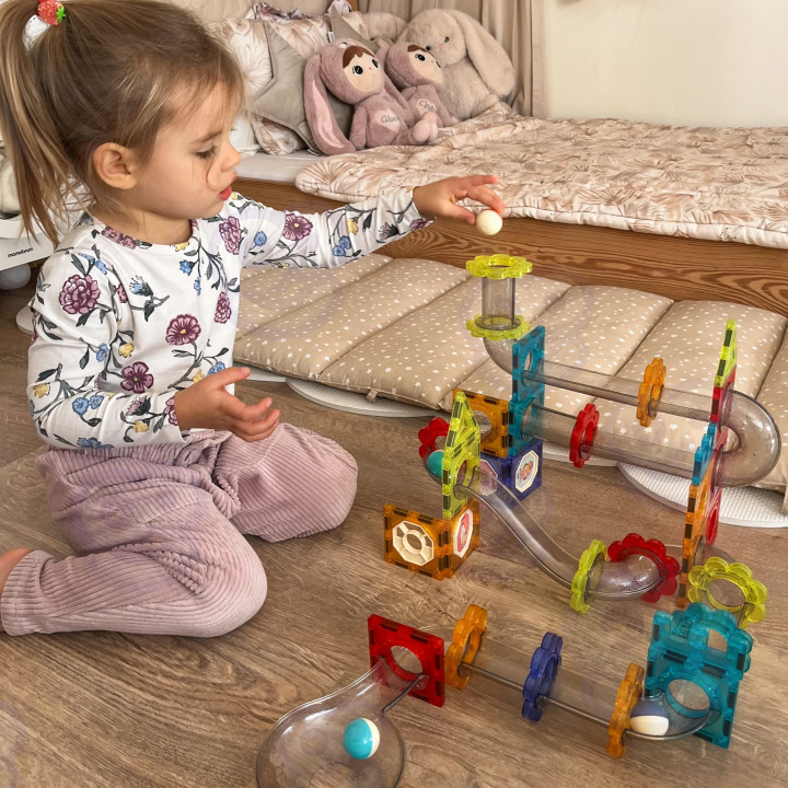 WOOPIE Klocki Magnetyczne Konstrukcyjne 3D Zestaw Edukacyjny Tor Kulko