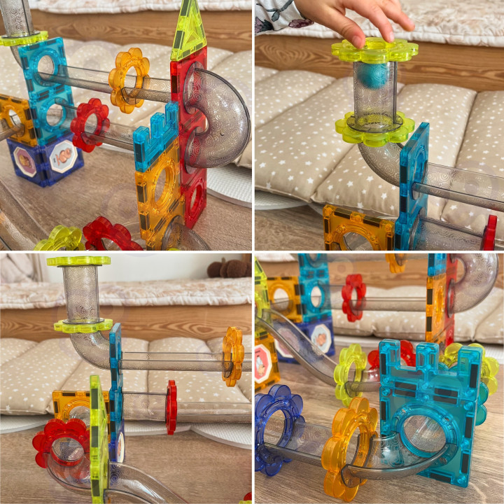 WOOPIE Klocki Magnetyczne Konstrukcyjne 3D Zestaw Edukacyjny Tor Kulko