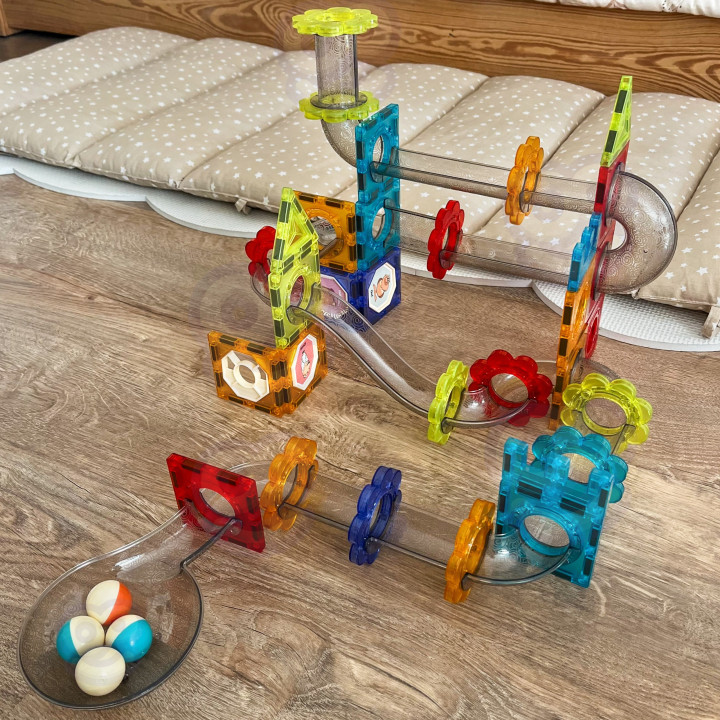 WOOPIE Klocki Magnetyczne Konstrukcyjne 3D Zestaw Edukacyjny Tor Kulko
