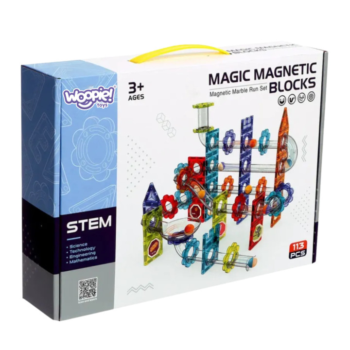 WOOPIE Klocki Magnetyczne Konstrukcyjne 3D Zestaw Edukacyjny Tor Kulko