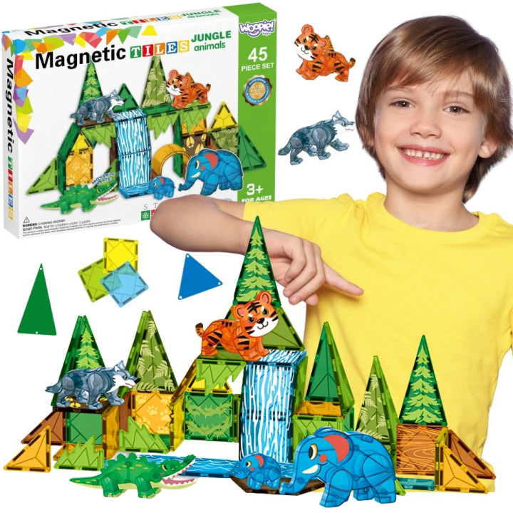 WOOPIE Klocki Magnetyczne Konstrukcyjne 3D Zestaw Edukacyjny Zwierzęta