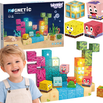 Woopie Klocki Magnetyczne Kostki 54 el Montessori Ocean Układanka Gra 