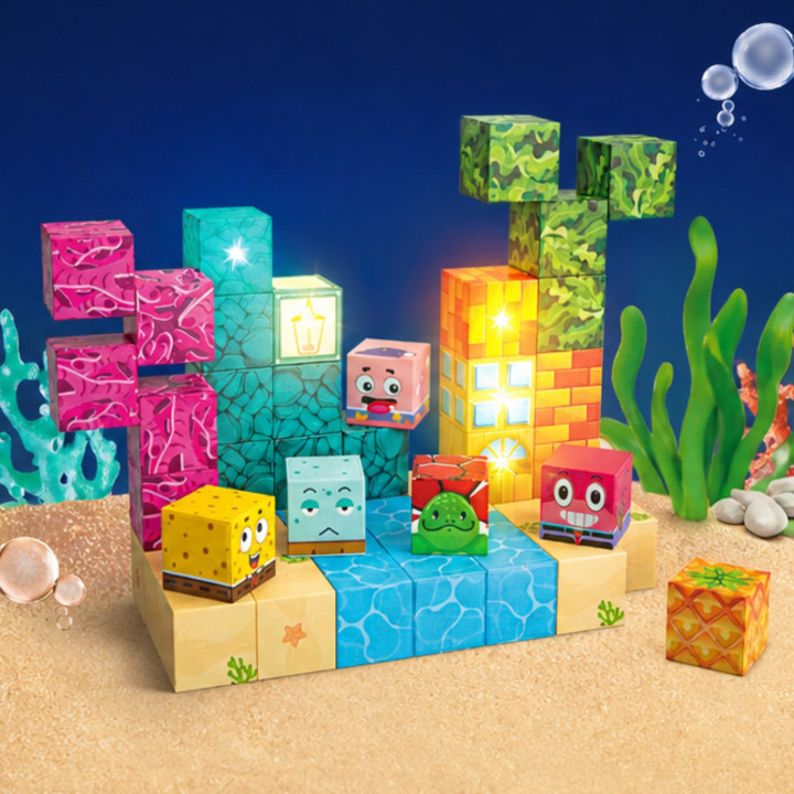 Woopie Klocki Magnetyczne Kostki 54 el Montessori Ocean Układanka Gra 