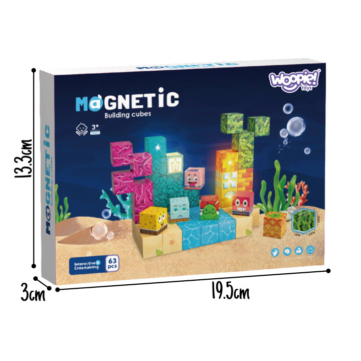Woopie Klocki Magnetyczne Kostki 54 el Montessori Ocean Układanka Gra 
