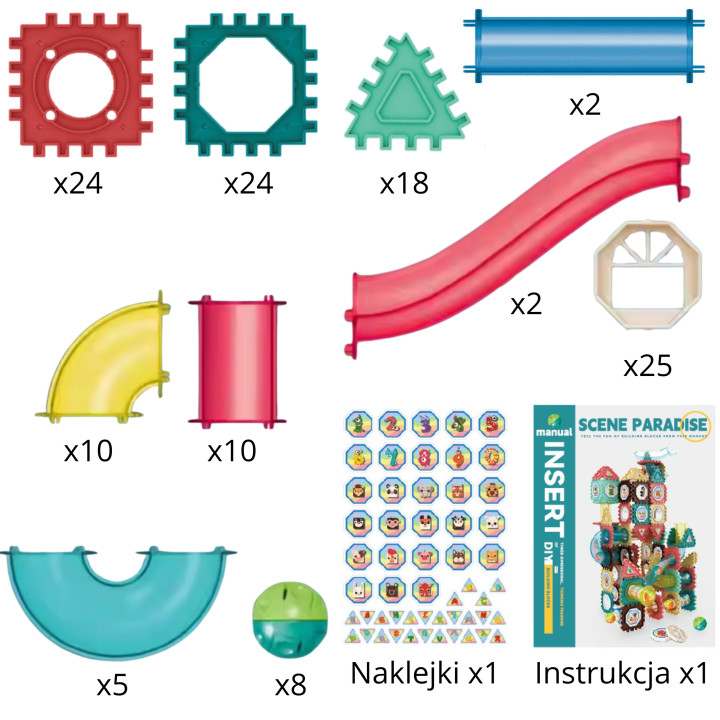 WOOPIE Klocki Konstrukcyjne 3D Zestaw Edukacyjny Tor Kulkowy 128el.