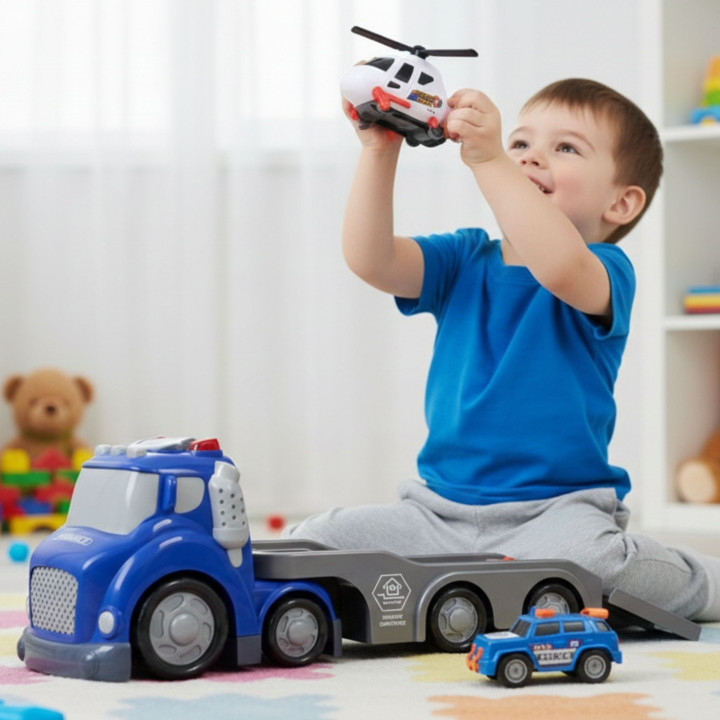 WOOPIE Niebieska Laweta Policyjna City Truck Efekty Dźwiękowe i Świetl