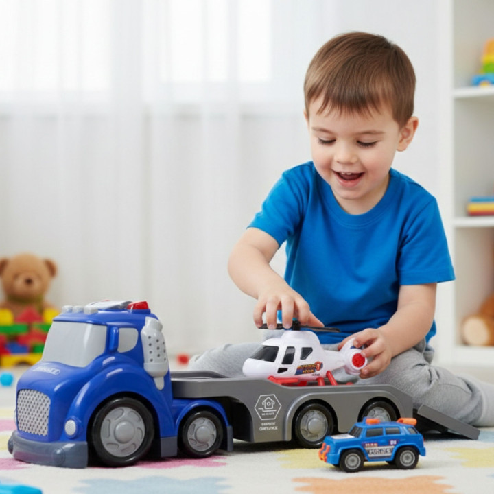 WOOPIE Niebieska Laweta Policyjna City Truck Efekty Dźwiękowe i Świetl