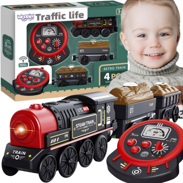 WOOPIE Lokomotywa Elektryczna Zdalnie Sterowana Kolejka Retro Wagony 4