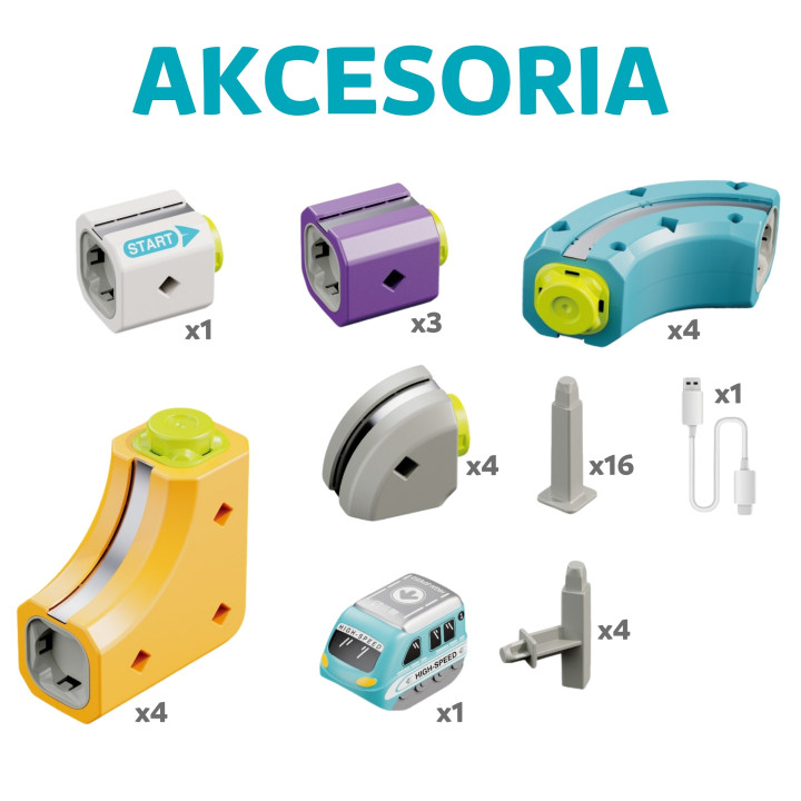 WOOPIE Zestaw Konstrukcyjny Magnetyczny Tor Kolejowy z Efektem Przycią
