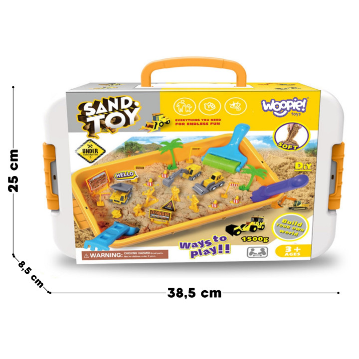 WOOPIE Piasek Kinetyczny 1,5 kg Zestaw XXL Plac Budowy Stolik z Foremk