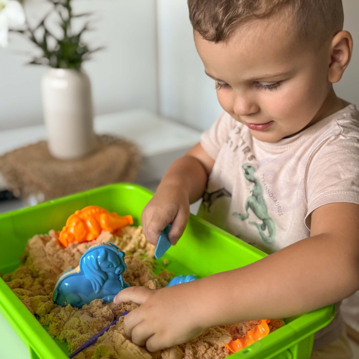 WOOPIE Piasek Kinetyczny 1,5 kg Zestaw XXL ZOO Safari Stolik z Foremka