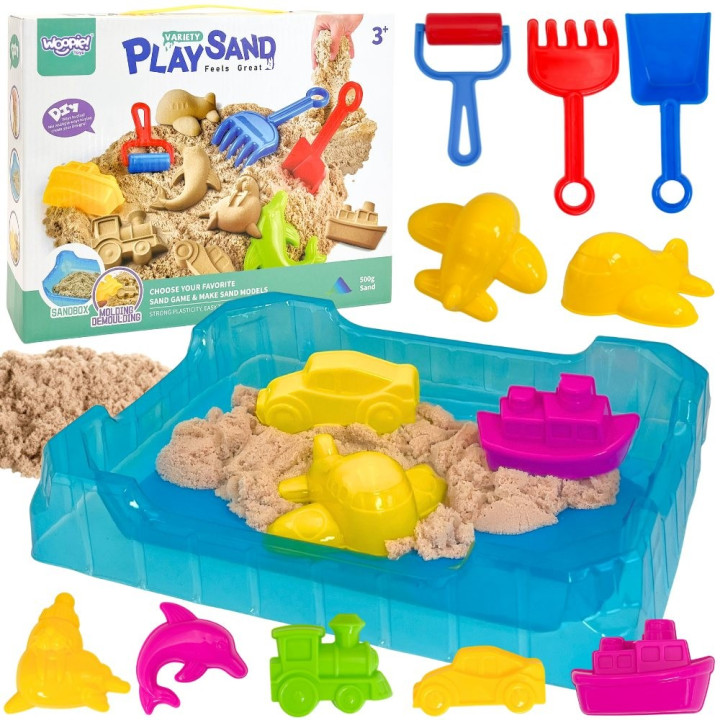 WOOPIE Piasek Kinetyczny 0,5 kg Zestaw Stolik z Foremkami