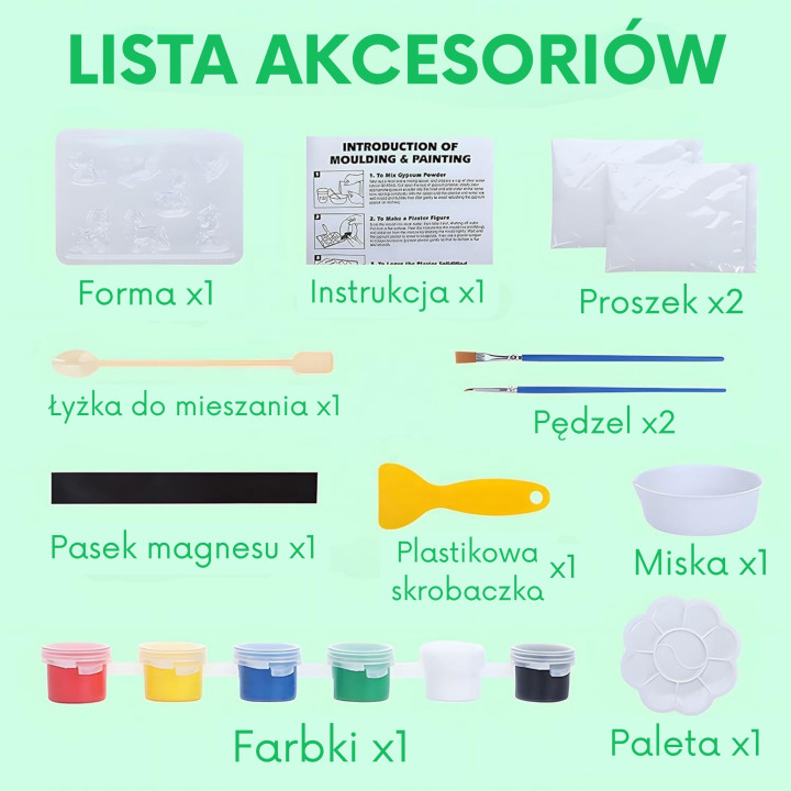 WOOPIE Zestaw Kreatywny z Farbami DIY Zrób Odlewy Gipsowe Figurki i Po