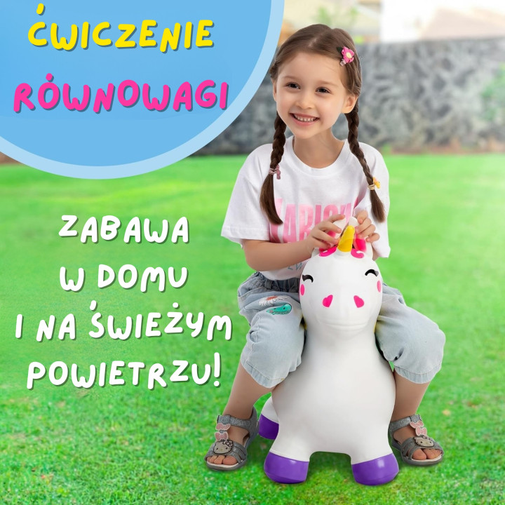 WOOPIE Skoczek Gumowy do Skakania Jednorożec Biały+ Pompka