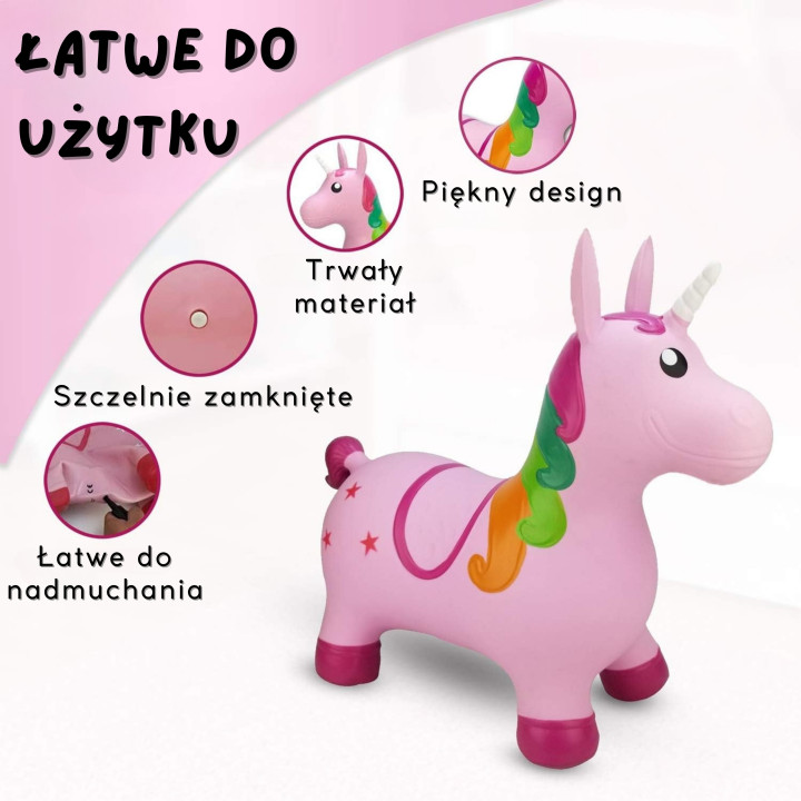 WOOPIE Skoczek Gumowy do Skakania Jednorożec Różowy + Pompka