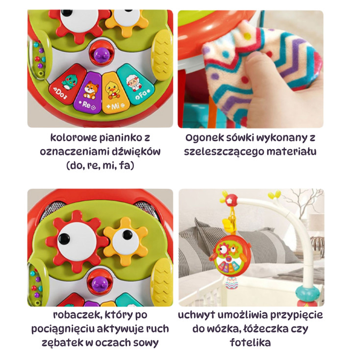 WOOPIE BABY Interaktywna Zabawka Sowa Pianinko z Szeleszczącym Ogonem