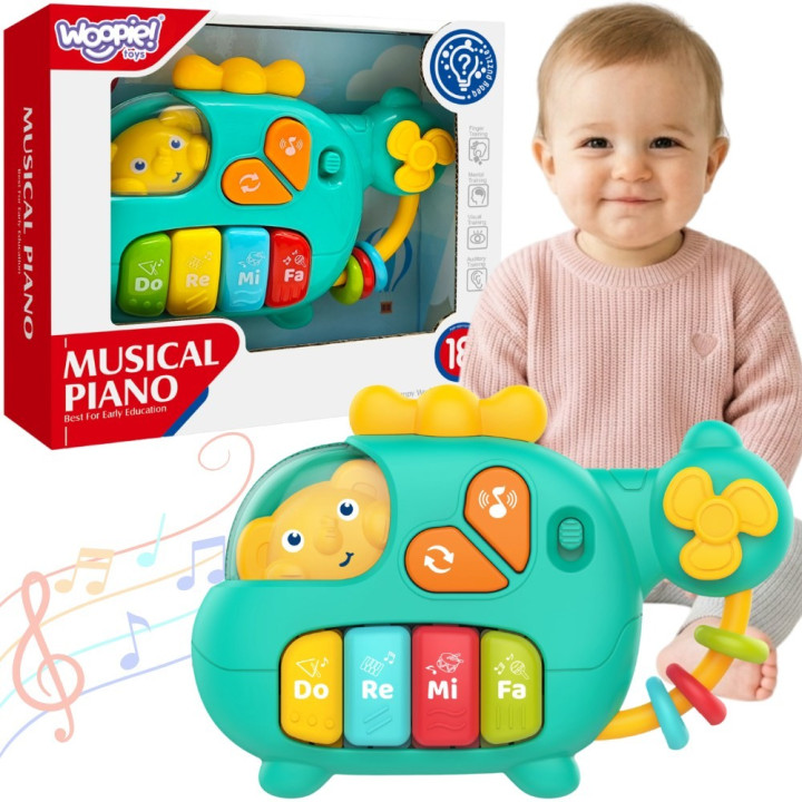 WOOPIE BABY Pianinko Interaktywne Helikopter Słoń Muzyczne Dźwięki 18m