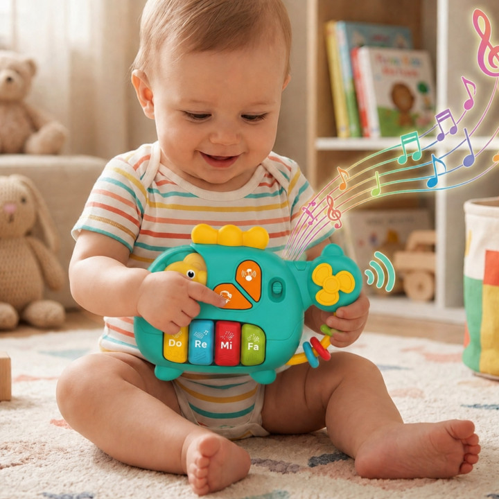 WOOPIE BABY Pianinko Interaktywne Helikopter Słoń Muzyczne Dźwięki 18m