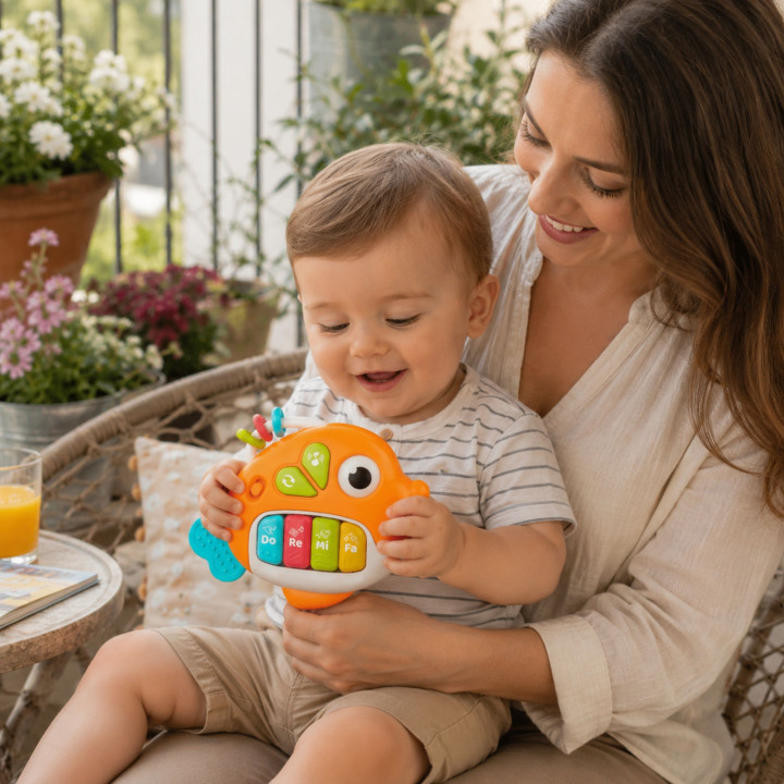 WOOPIE BABY Pianinko Interaktywne Rybka Organki Muzyczne Dźwięki Świat
