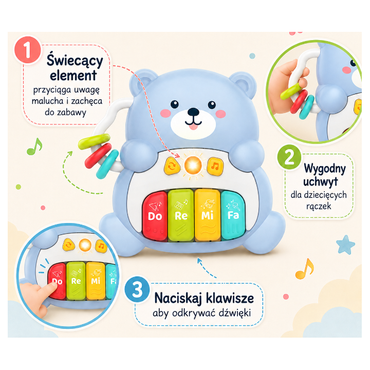 WOOPIE BABY Pianinko Interaktywne Muzyczny Miś 1 el.