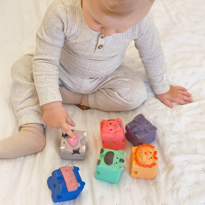 WOOPIE BABY Klocki Sensoryczne Zwierzątka Układanka do Ściskania + Dźw