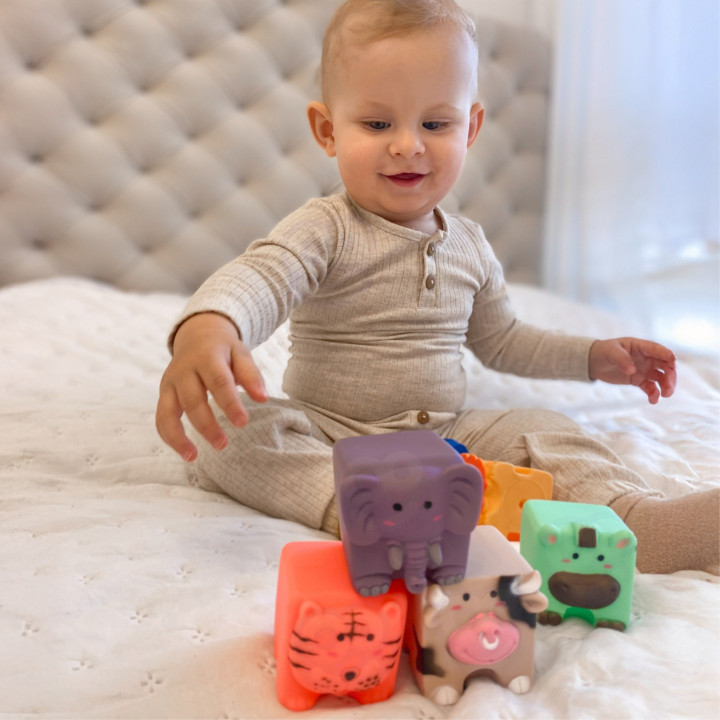 WOOPIE BABY Klocki Sensoryczne Zwierzątka Układanka do Ściskania + Dźw