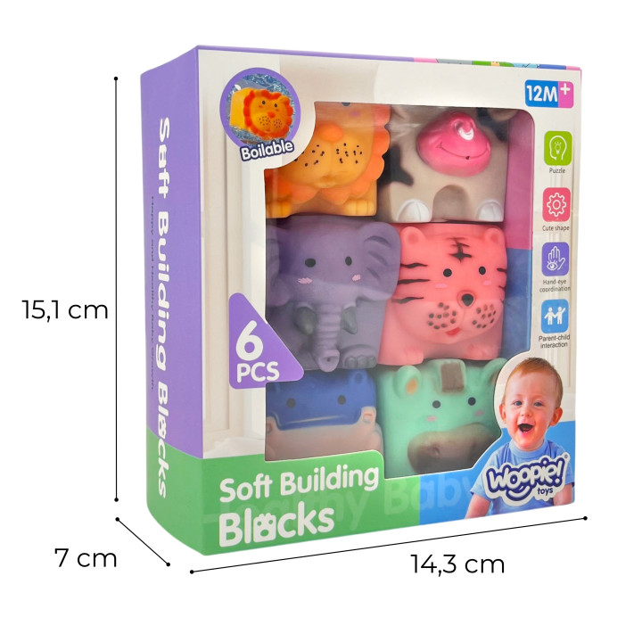 WOOPIE BABY Klocki Sensoryczne Zwierzątka Układanka do Ściskania + Dźw
