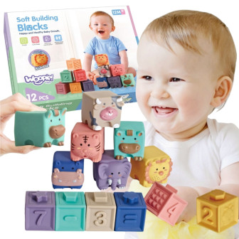 WOOPIE BABY Klocki Sensoryczne Układanka do Ściskania Dźwięk Nauka Lic