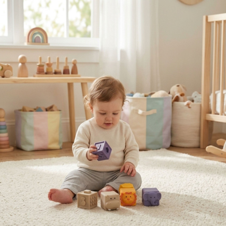 WOOPIE BABY Klocki Sensoryczne Układanka do Ściskania Dźwięk Nauka Lic