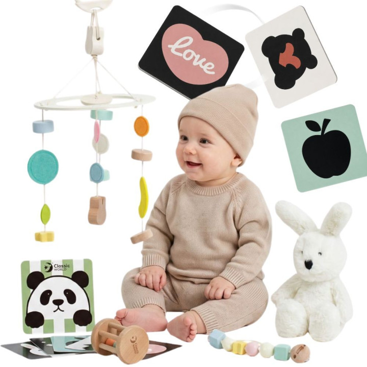 CLASSIC WORLD Prezent dla Niemowlaka Box Baby Shower Gryzak Przytulank