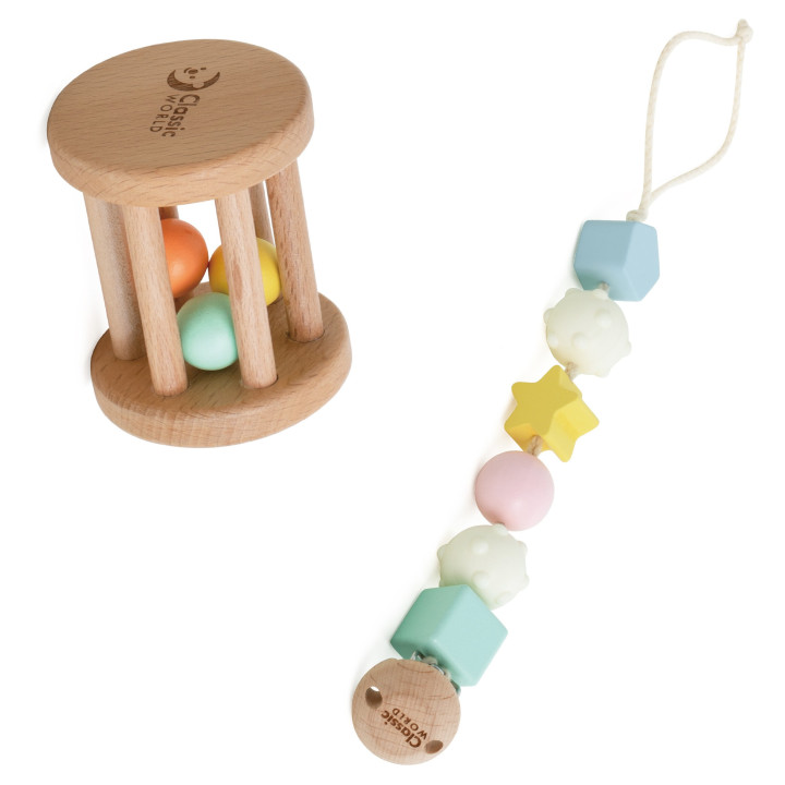CLASSIC WORLD Prezent dla Niemowlaka Box Baby Shower Gryzak Przytulank