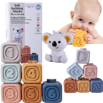 WOOPIE BABY Zestaw Edukacyjna Piramdka Klocki Sensoryczne 2w1 Gryzak C