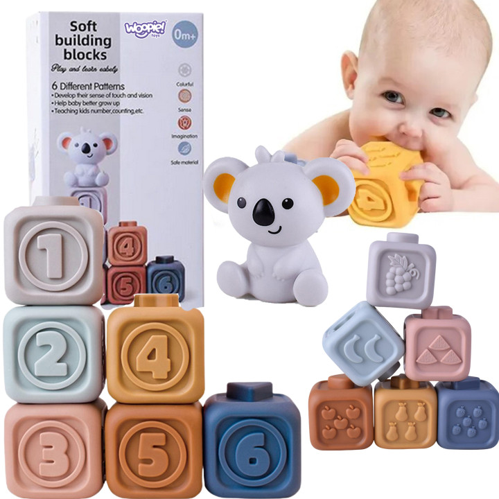WOOPIE BABY Zestaw Edukacyjna Piramdka Klocki Sensoryczne 2w1 Gryzak C