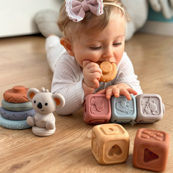 WOOPIE BABY Miękkie Gumowe Klocki Sensoryczne Zestaw 3w1 Miś