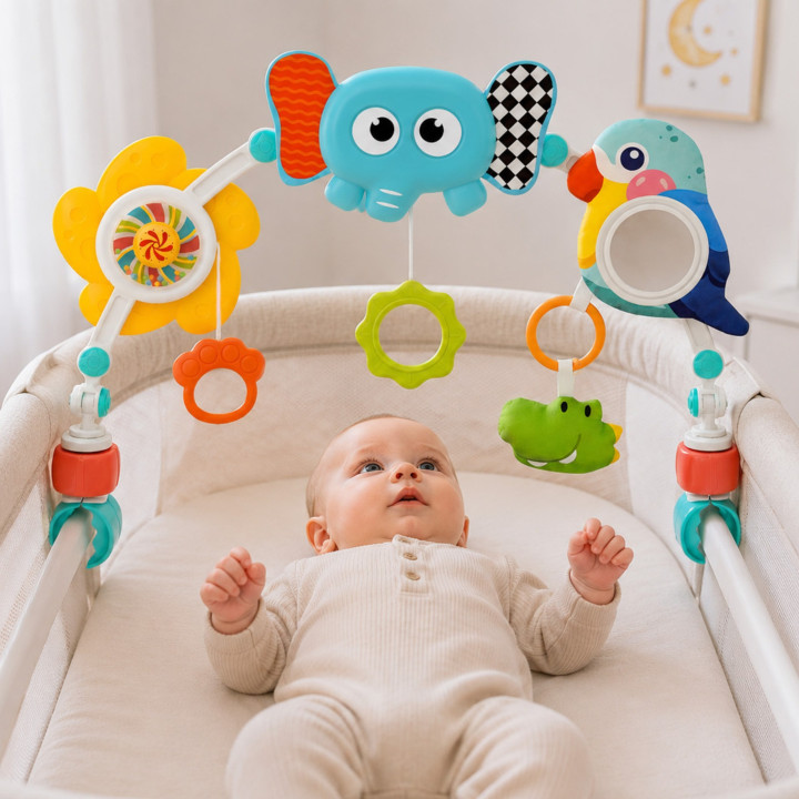 WOOPIE BABY Łuk Sensoryczny Z Zabawkami Do Łóżeczka i Wózka Słoń Papug