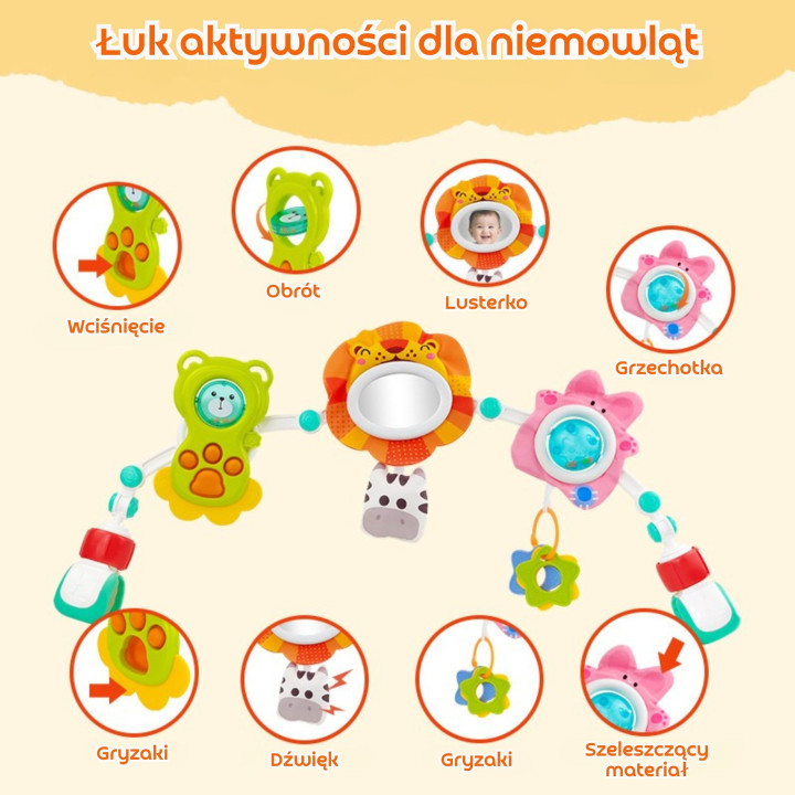 WOOPIE BABY Łuk Sensoryczny Do Łóżeczka I Wózka Zwierzęta Lew Niedźwie