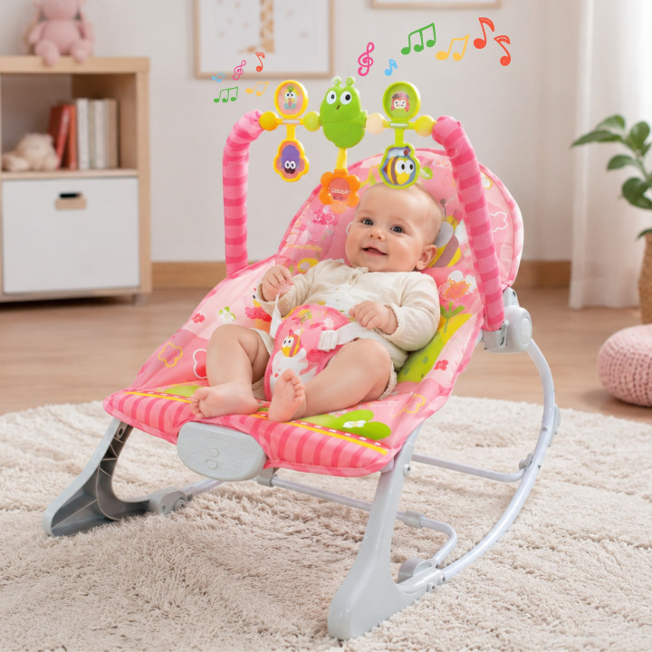 WOOPIE BABY Leżaczek Bujaczek Z Wibracjami I Pałąkiem Różowy
