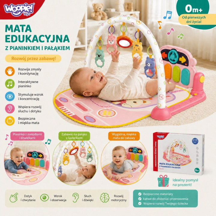 WOOPIE BABY Mata Edukacyjna Interaktywna Pianinko dla Niemowląt 3w1