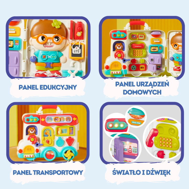 WOOPIE BABY Interaktywna Tablica Manipulacyjna Busy Car Walizka 3w1 Dź